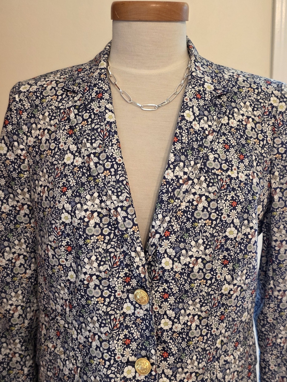 NWT J. Crew Navy Liberty Of London Floral Blazer with Gold Buttons Size 12